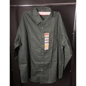 NWT Wrangler Shirt Mens XL Green Cotton Long Sleeve Patch Pockets Button-Up